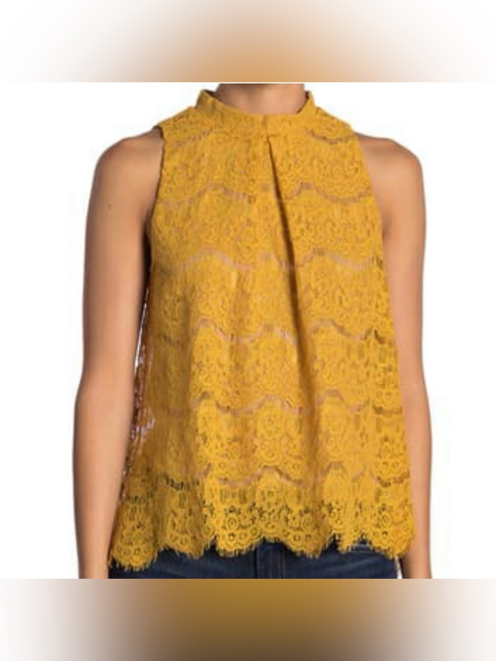 Love Fire Mustard Yellow Floral Lace Sleeveless Keyhole Back Top Womens Medium M